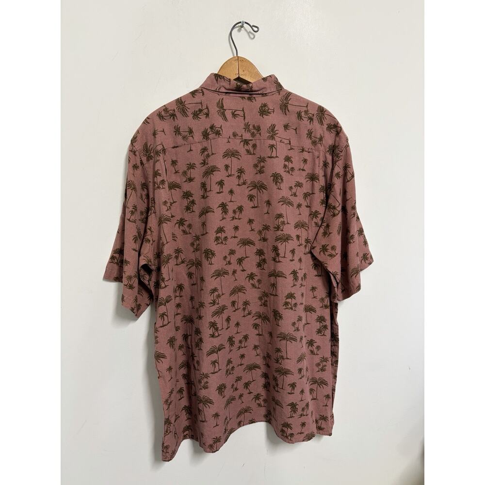 Reyn Spooner Shirt Mens XL Hawaiian Palm Tree Print Button Up Red Rayon - Picture 3 of 4